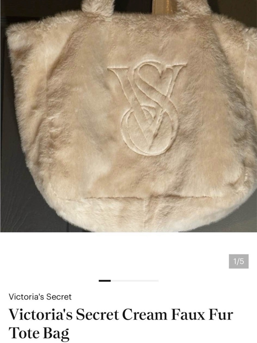Victoria's Secret Cream Faux Fur Handbag with Embossed VS